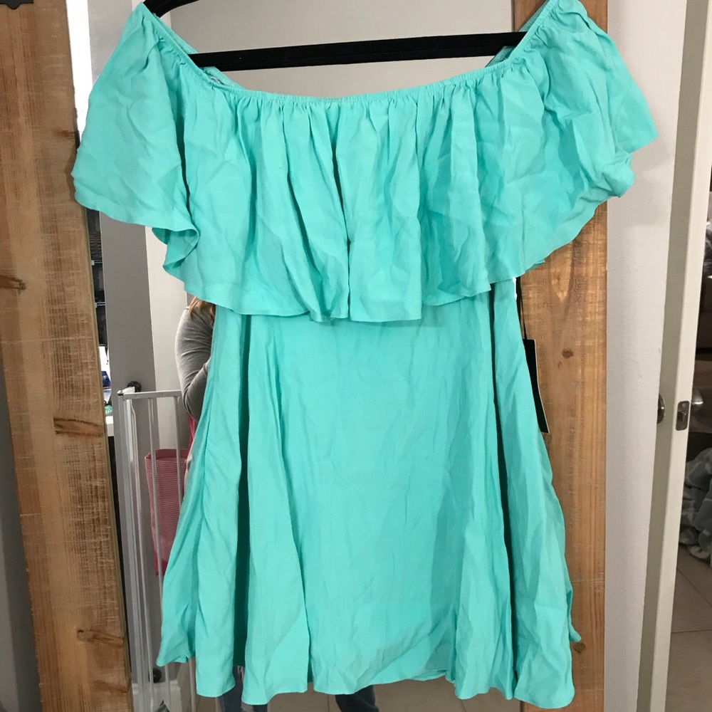 *NEW* teal off the shoulder dress